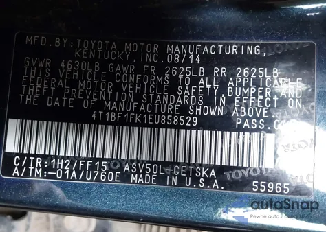 2014 Toyota Camry Se из США, поврежденный, VIN 4T1BF1FK1EU858529